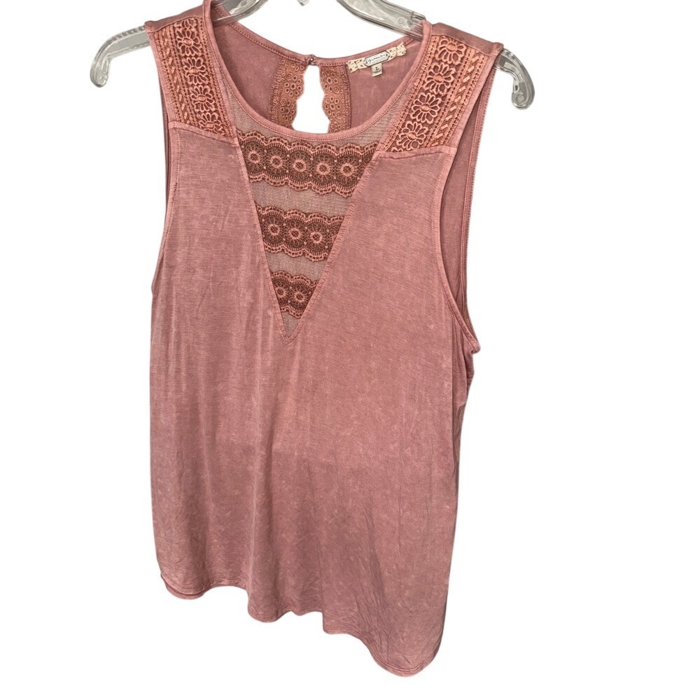 Women's Gimmicks Buckle Rose‎ Lace Trim Boho Peasant Sleeveless Top L